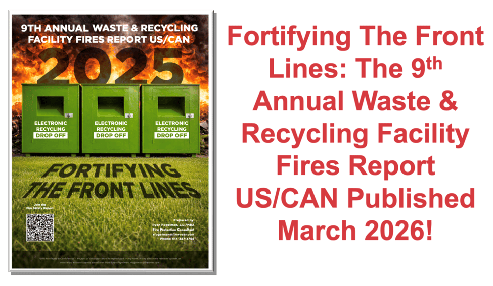 Cover of the 9th Annual Waste and Recycling Facility Fires Report US/CAN 2025, titled “Fortifying the Front Lines,” published in March 2026.