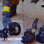 A cover image for the Fire Safety Journal of America, showing small tires that are badly scorched.