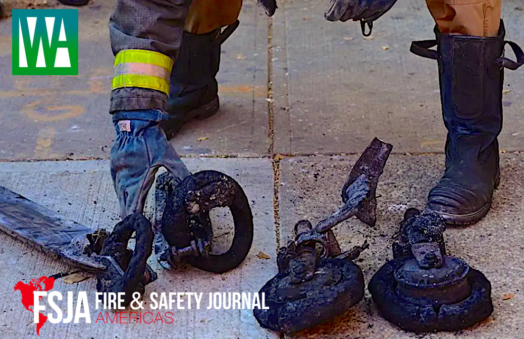 A cover image for the Fire Safety Journal of America, showing small tires that are badly scorched.