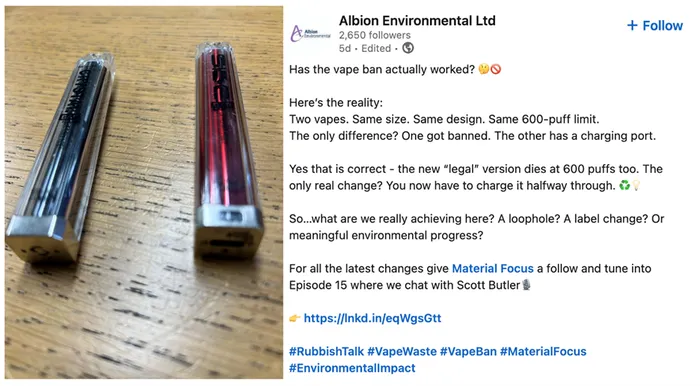 Social media post about vape ban